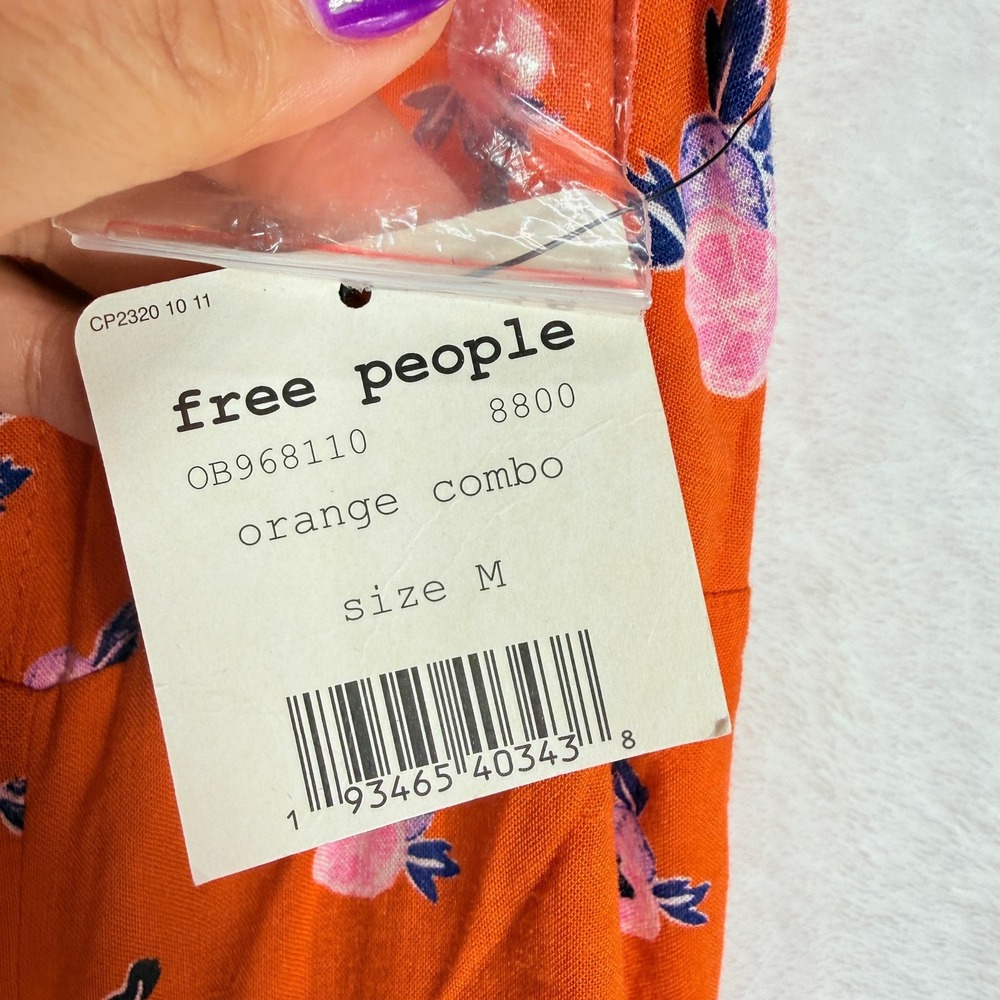Free People Like a Lady Orange Floral Polka Dot Tie Back‎ Mini Dress Med NWT - Picture 9 of 10